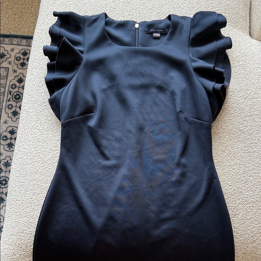 Tommy Hilfiger Navy Blue Ruffle Body-con Dress